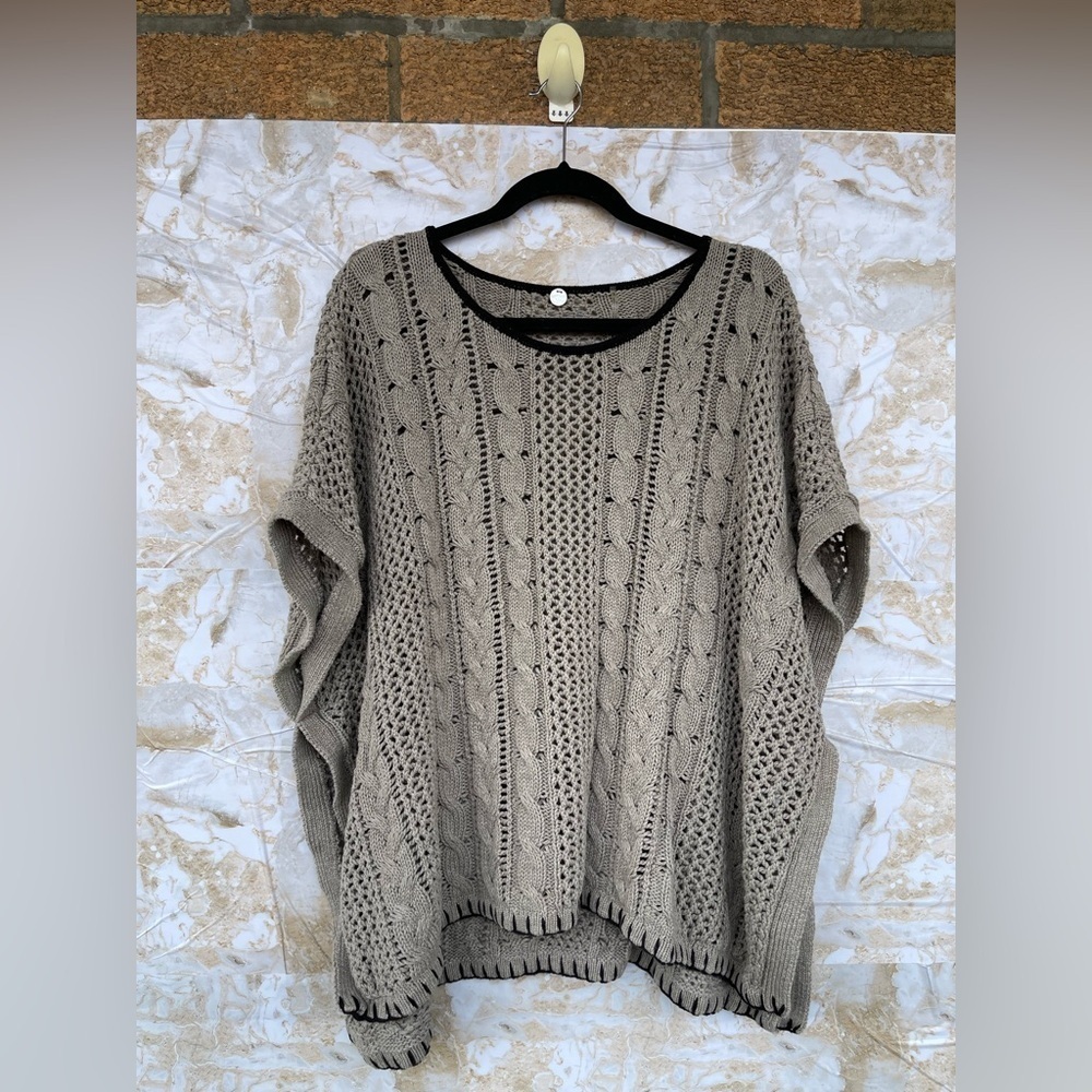 Margaret O’Leary ‘Jane’ Waffle‑Knit Cotton Poncho Sweater Size 1 (S/M), taupe